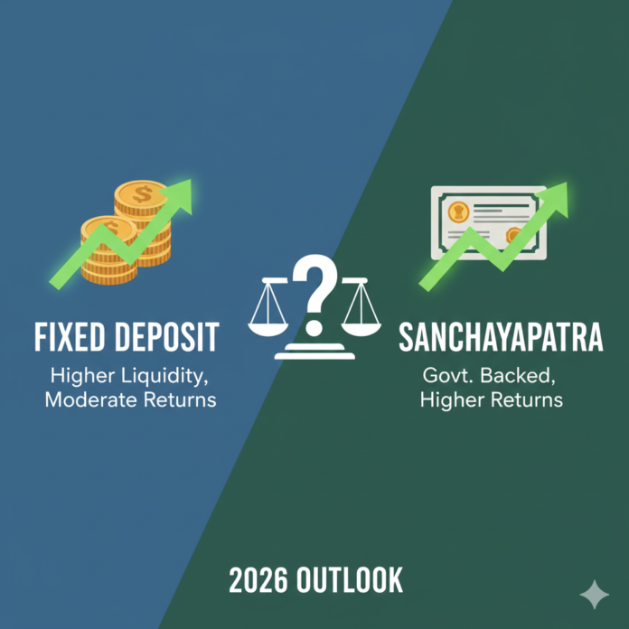Comparison chart of Bangladesh Bank FDR interest rates vs Government Savings Certificates (Sanchayapatra) profit rates for 2026.